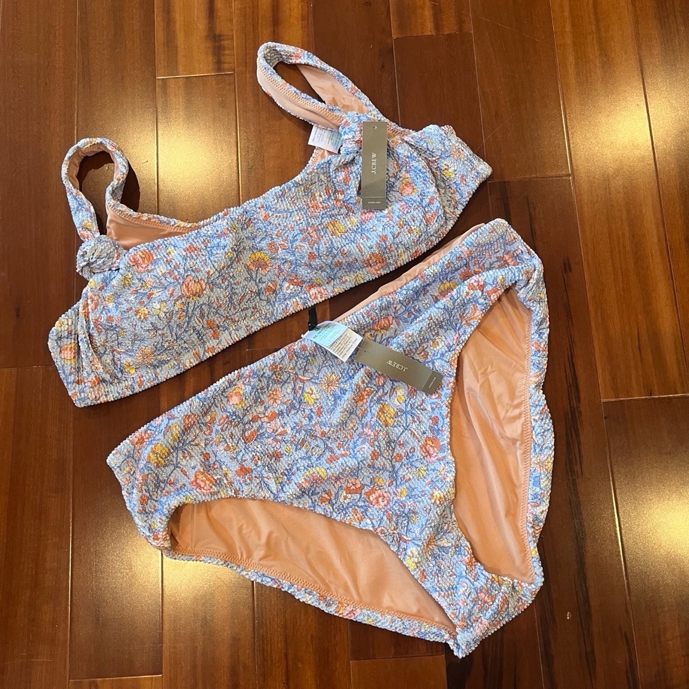 New NWT J.Crew Blue Floral Bikini Swim Set Two-Piece Textured Size Plus 2X 3X